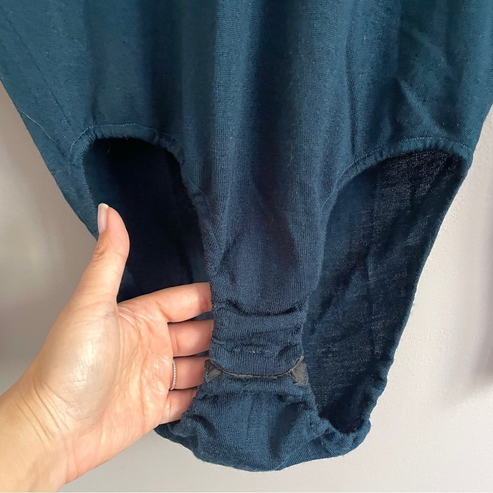 Vintage John Smedley Teal Wool Long Sleeve Polo Bodysuit - S 🇬🇧 - Picture 5 of 10